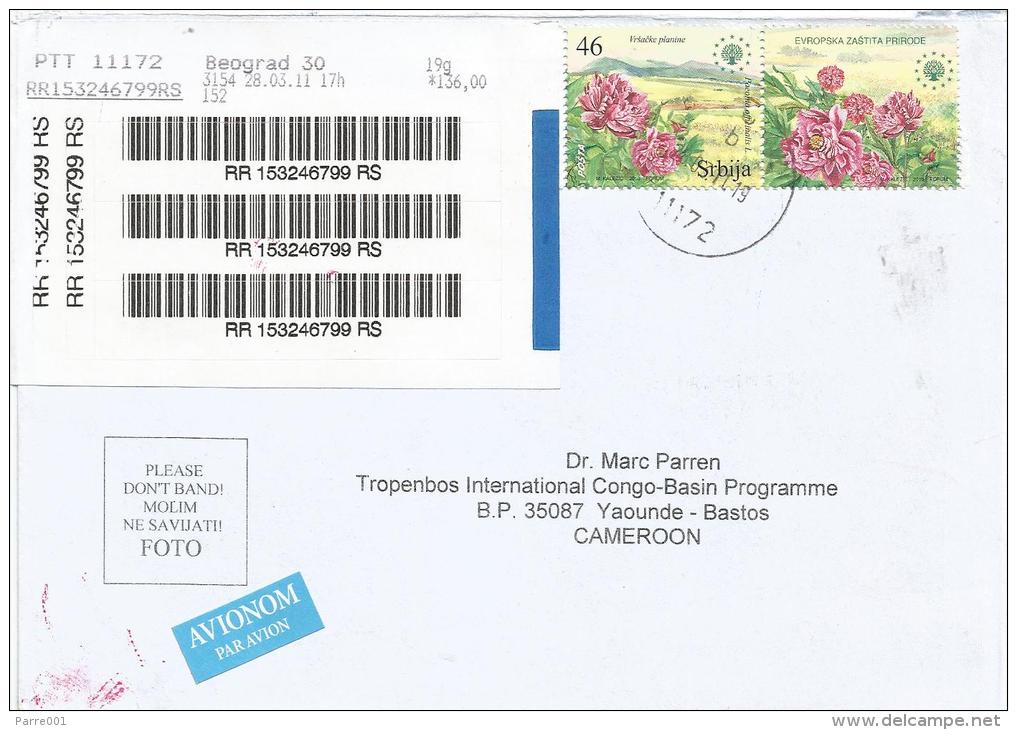 Yugoslavia Serbia 2011 Beograd EUROPA Nature Environment Paeonia Flower Barcoded Registered Cover - Servië