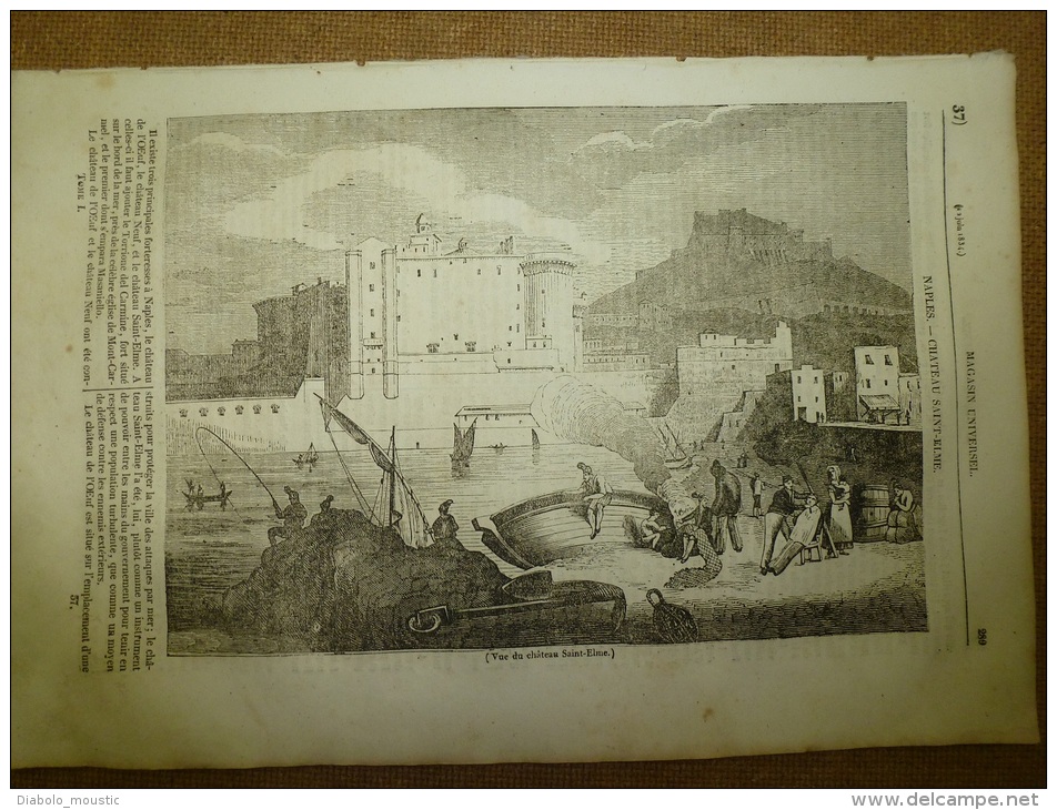 12 Juin 1834 MAGASIN UNIVERSEL : Château Saint-Elme Et L'Oeuf à NAPLES (Napoli);Jean Goujon;Monuments Penchés - 1800 - 1849