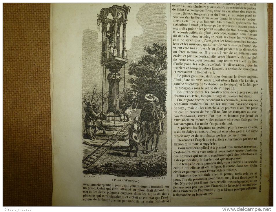 19 Juin 1834 MAGASIN UNIVERSEL :Cath. Lichfield LONDRES; Arc Triomphe ; ILES De DIEMEN ; Pilori à WATERLOO - 1800 - 1849