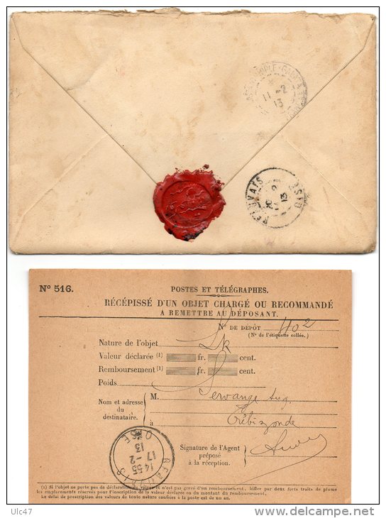 Enveloppe Avec "sceau" Postée De Trébizonde (Turquie D'Asie) En 1913 - Avec Britol Et Récépissé Postal D'un Objet - 1837-1914 Smyrna