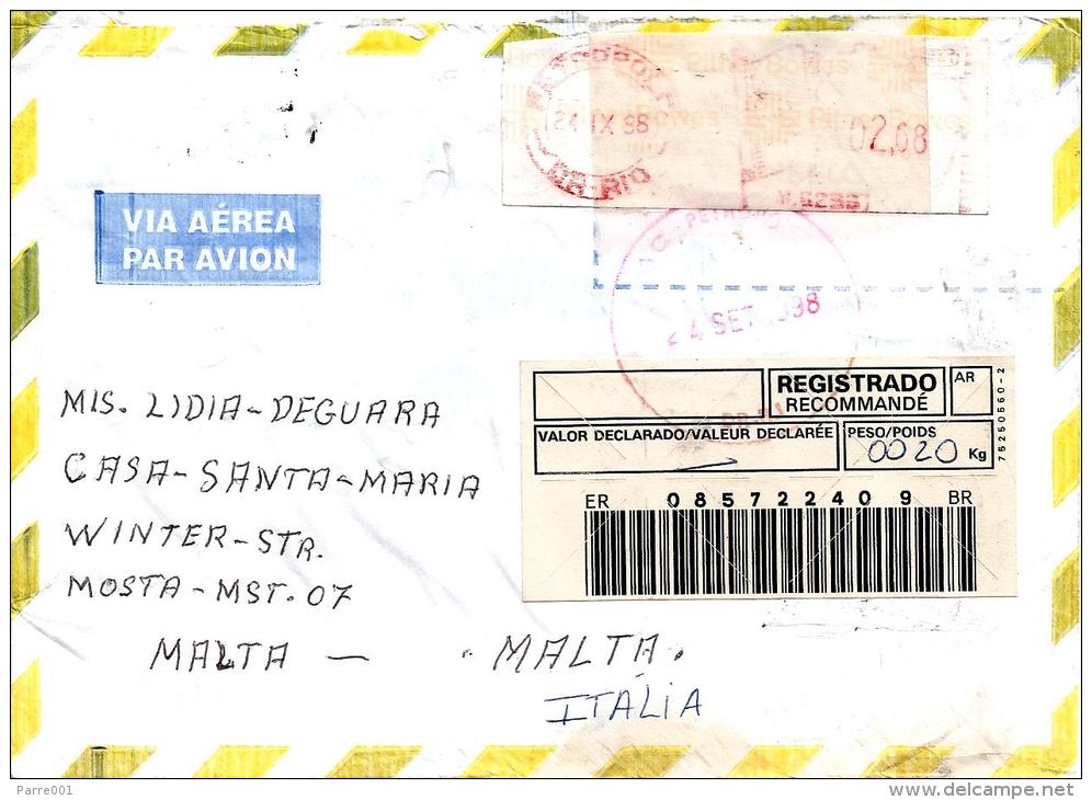 Brasil 1998 Petropolis Meter Franking Barcoded Registered Cover - Brieven En Documenten