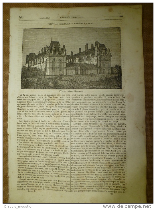 17 Juillet 1834 MAGASIN UNIVERSEL :Château ECOUEN; Tout Sur Le Sucre De Canne (gravures);PETRARQUE à Arqua - 1800 - 1849