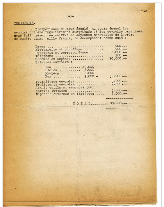 SECOURS NATIONAL SOUS LE HT PATRONAGE MAL PETAIN  ENTETE DES BASSES PYRENEES PAUL LE 11 FEVRIER 1941 COMPTE RENDU D ACTI - Documents Historiques