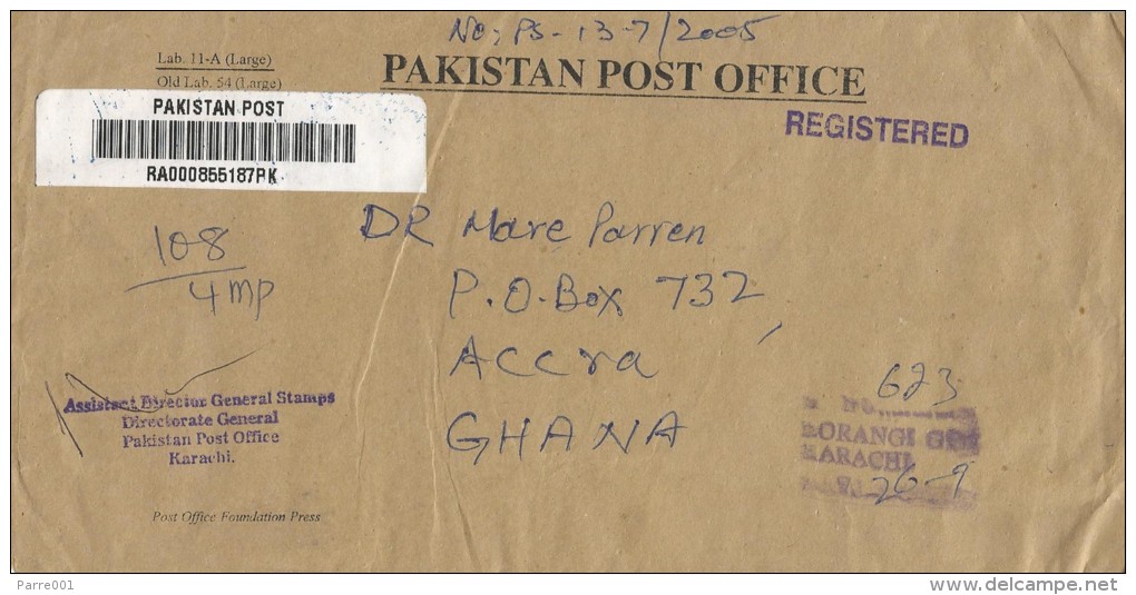 Pakistan 2006 Karachi Unfranked Official Barcoded Registered Cover - Pakistan