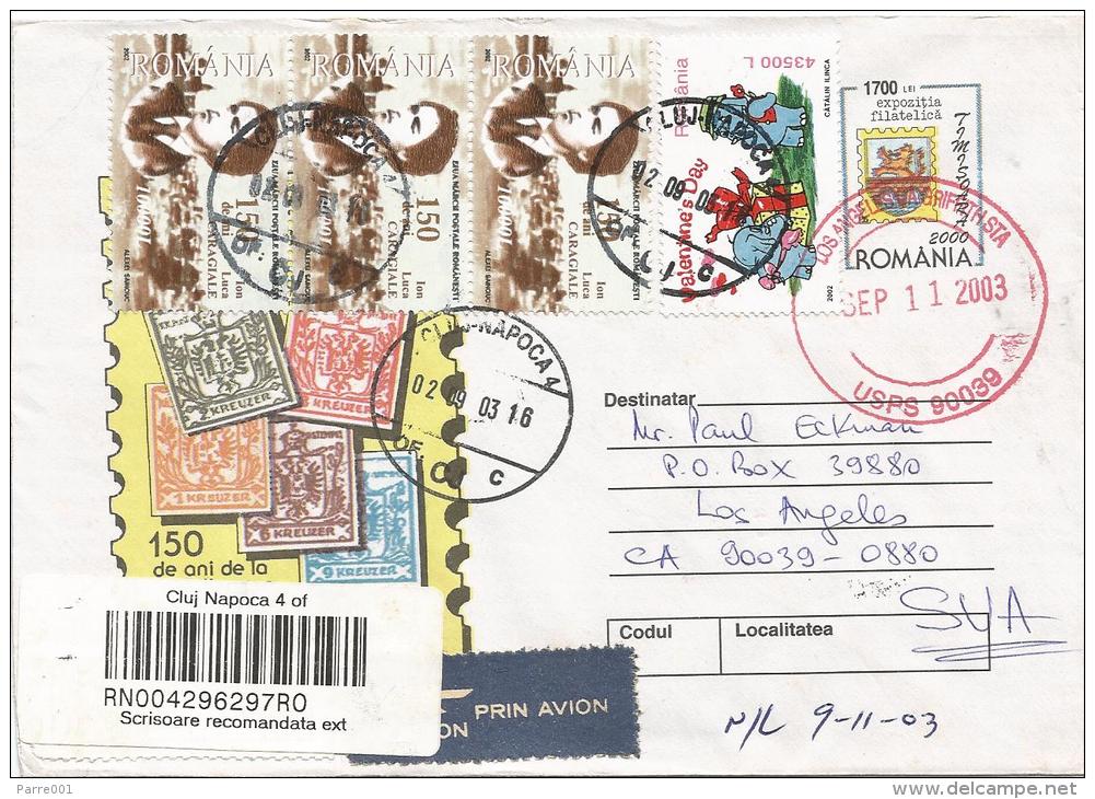 Rumania 2003 Cluj Valentine Day Philatelic Exhebition Barcoded Registered Postal Stationary Cover - Postwaardestukken