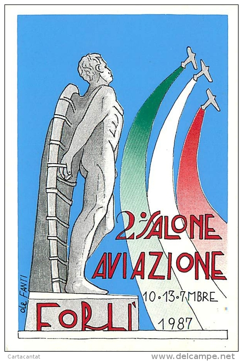 2° SALONE AVIAZIONE CIVILE DI FORLI'. BELLISSIMA ILLUSTRAZIONE - CARTOLINA DEL 1987 - Reuniones