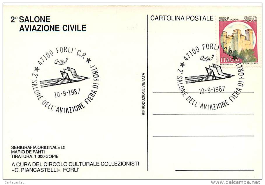 2° SALONE AVIAZIONE CIVILE DI FORLI'. BELLISSIMA ILLUSTRAZIONE - CARTOLINA DEL 1987 - Reuniones