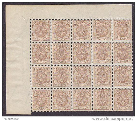 Sweden 1911 Mi. 66    3 Öre Wappen In 15-Block (2 Scans) MNH - Unused Stamps