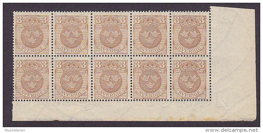 Sweden 1911 Mi. 66    3 Öre Wappen In 10-Block (2 Scans) MNH - Neufs