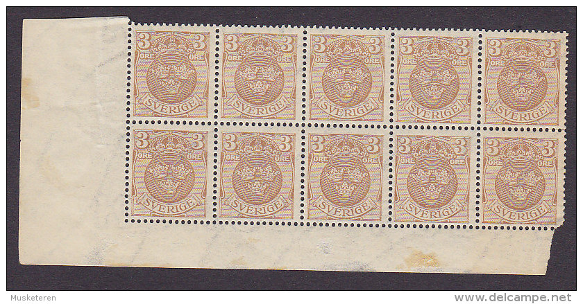 Sweden 1911 Mi. 66    3 Öre Wappen In 10-Block (2 Scans) MNH - Neufs