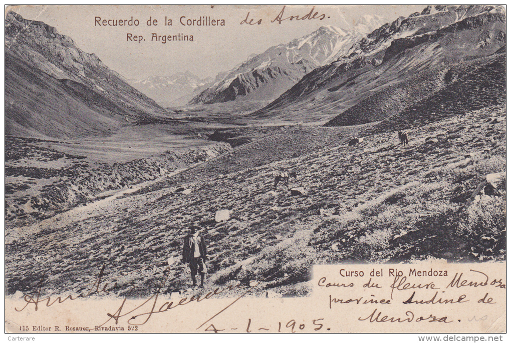 AMERIQUE,AMERICA,ARGENTIN E EN 1904,ARGENTINA,RECUERDO DE LA CORDILLERA,paysan,curso Del Rio Mendoza - Argentina