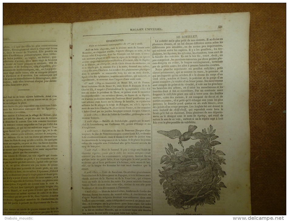 31 Juillet 1834 MAGASIN UNIVERSEL: Fontainebleau; Le Sommeil Des Plantes; Serment Des 7 Chefs ;STONHENGE Des Druides; - 1800 - 1849