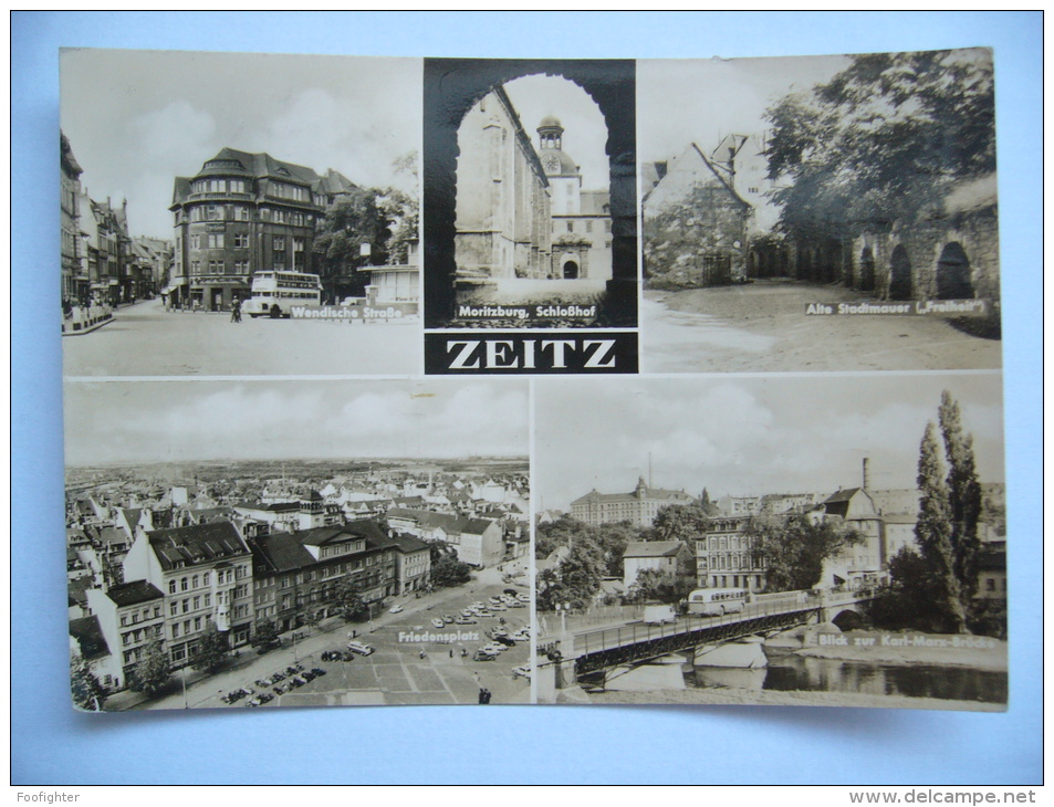 Germany: Zeitz - Mehrbildkarte - Wendische Straße, Alte Stadtmauer, Alt Autobus, Double-decker Bus - 1972 Used - Zeitz