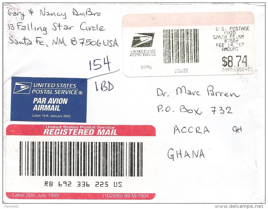 USA 2007 Santa Fe Post Office Meter Franking Barcoded Registered Cover - Marcofilie