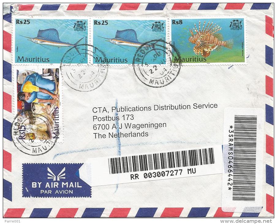 Mauritius 2004 Reduit Swordfish Pterois Coral Fish Basket Barcoded Registered Cover - Mauritius (1968-...)