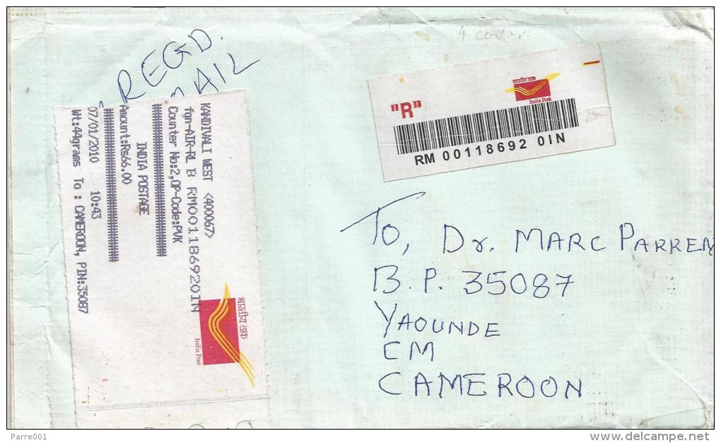 India 2010 Kandivali West Post Office Meter Franking Barcoded Registered Cover With Customs Declaration - Lettres & Documents