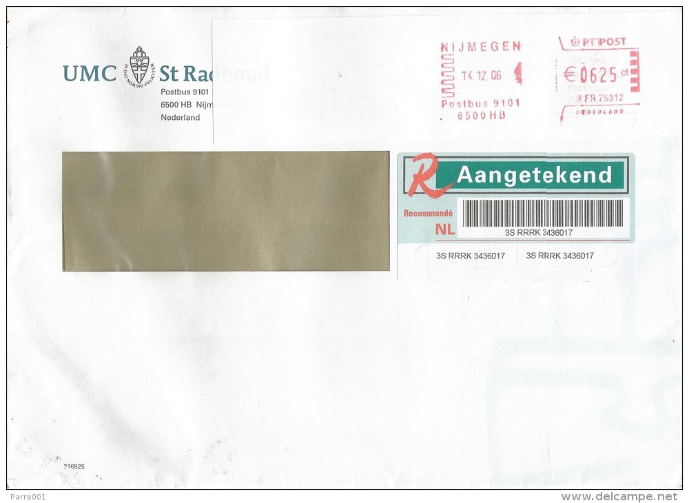 Detherlands 2006 Nijmegen Meter Franking Barcoded Registered Cover - Maschinenstempel (EMA)