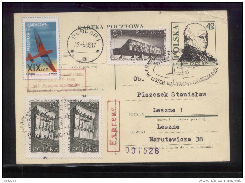 POLAND 1966 2ND NATIONAL GLIDING CHAMPIONSHIPS COMM BOCIAN GLIDER FLOWN CARD ELBLAG B RECEIVER CINDERELLA STAMP - Alianti