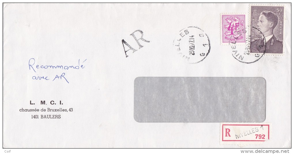 879A.P.+1703 Op Brief Aangetekend Met AR Met Stempel NIVELLES - 1977-1985 Cijfer Op De Leeuw