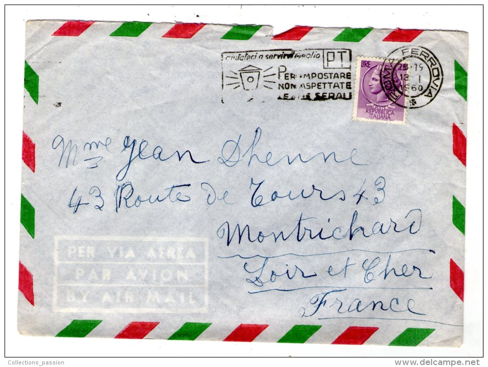 Lettre ,ITALIE , ROMA FERROVIA , 1960 - 1946-60: Marcophilie