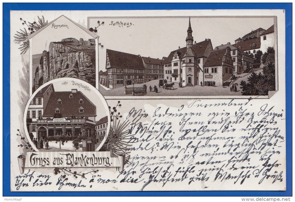 Deutschland; Blankenburg Harz; Litho Vorläufer 1895 Mit Kafe Damköhler Und Rathaus - Blankenburg