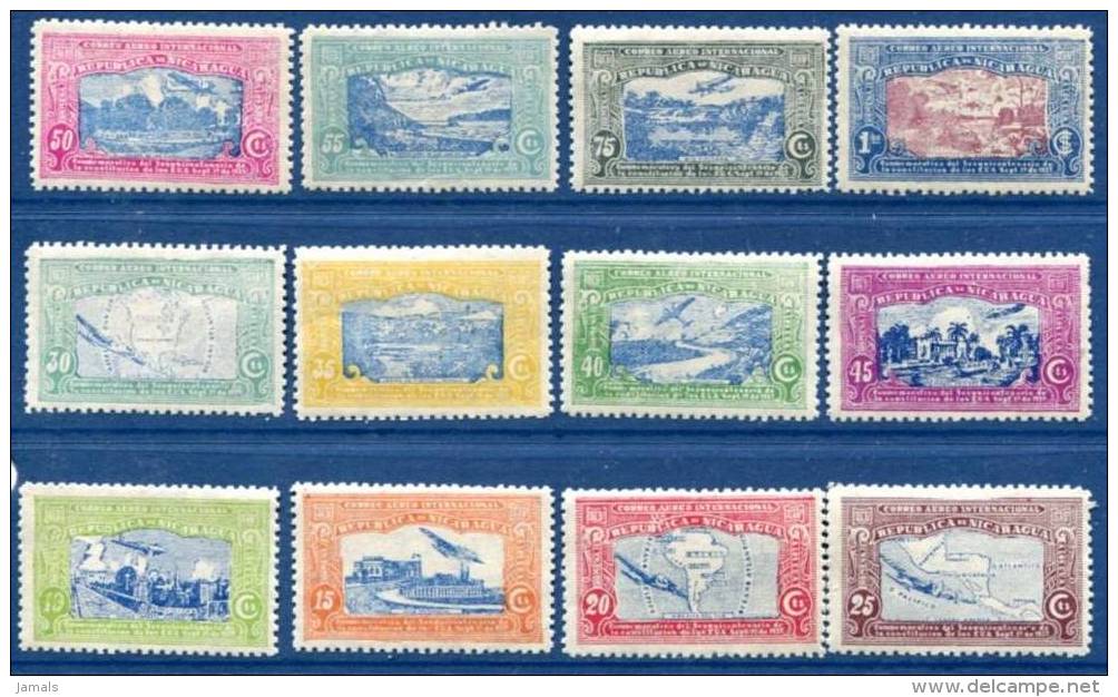 Aeroplane, Aviation, Map, Mountain, MNH Set Of 12, Nicaragua - Altri & Non Classificati