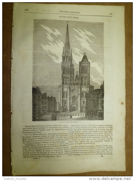 28 Août 1834 MAGASIN UNIVERSEL: Eglise Saint-Denis; Abbaye Saint-Wandrille; Les Carabins; Les Aigles - 1800 - 1849