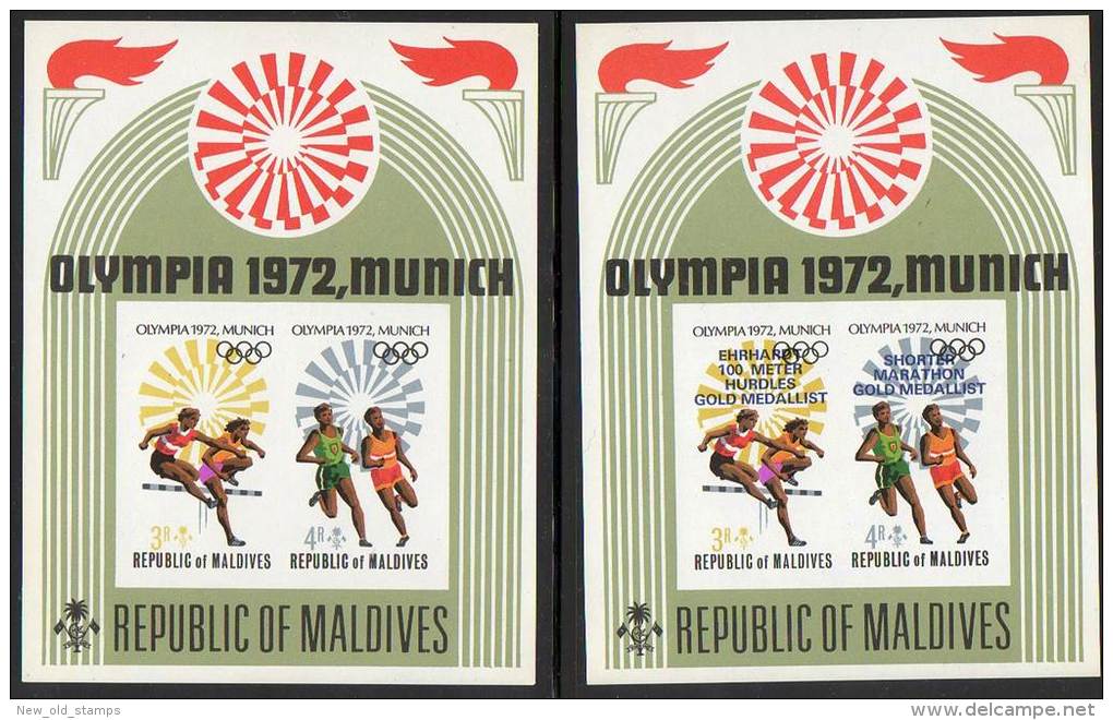 Maldives 1972 GERMANY MUNICH OLYMPICS + WINNERS X2 S/S Imperforated/non-DENTELE MNH - Summer 1972: Munich