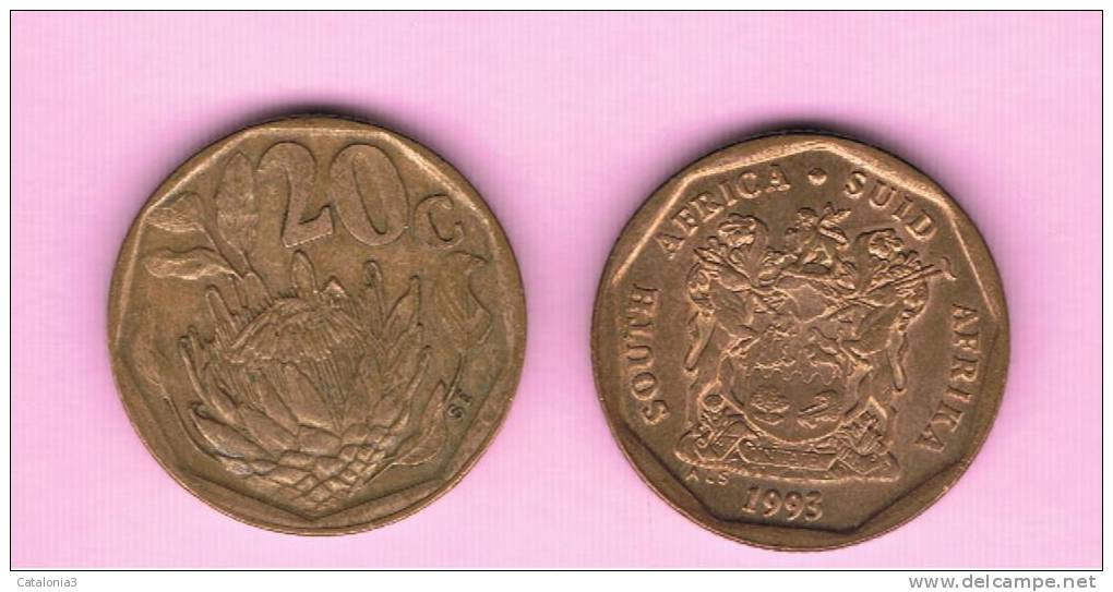 SUD AFRICA -  20 Cents  1993  KM136  -  Protea Flower - Zuid-Afrika