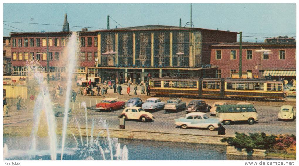 Dortmund: FORD TAUNUS 17M P2,OPEL REKORD P1,VW KÄFER/COX BREZEL & OVAL, TRAM/STRAßENBAHN - Hauptbahnhof - Deutschland - Passenger Cars