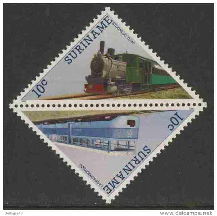 Suriname 1985 Mi 1136 /7  Sc 714 /5 ** Steam Locomotive “Dam” + Modern Electric Railcars / Dampflokomotive + Triebwagen - Trains
