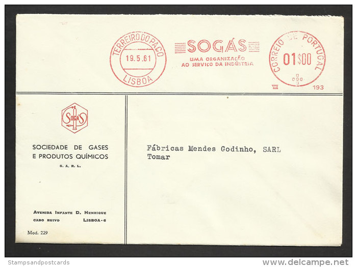 Portugal EMA Cachet Rouge Sogas Gaz Et Produits Chimiques 1961 Sogas Gas And Chemicals Meter Stamp - Gaz