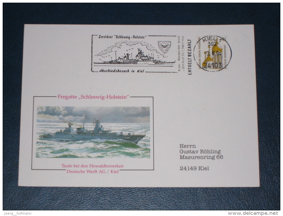 Karte Germany Bund Sonderstempel 1994 24103 Kiel Zerstörer Fregatte Schleswig Holstein AbschiedsbesuchSchiff Ship Boat - Franking Machines (EMA)