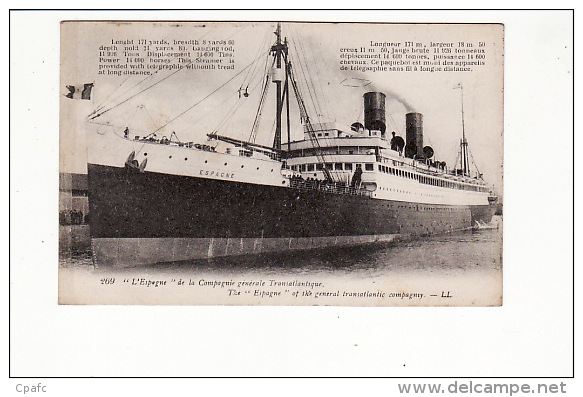 Carte 1915 Paquebot "l'espagne" De La Cie Gale Transatlantique - Cargos