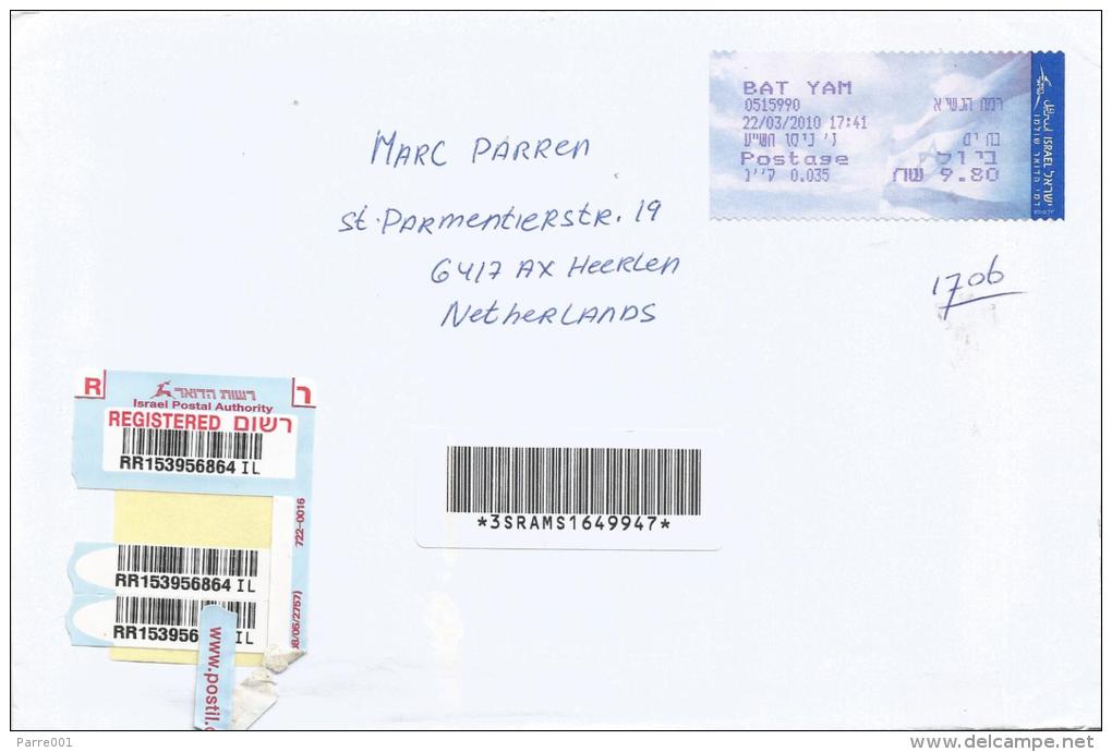 Israel 2010 Bat Yam Post Office Meter Franking Barcoded Registered Cover - Brieven En Documenten