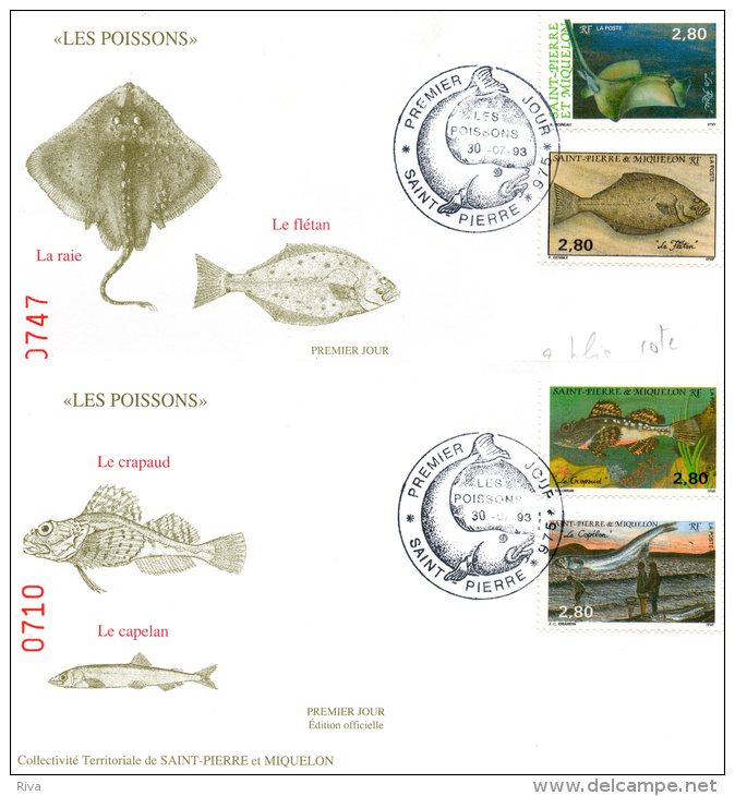 2 Plis Avec 4 Valeurs En 1° Jour Du  30/7/1993 ( Faune Sous Marine Poissons De L'Atlantique ) - Cartas & Documentos