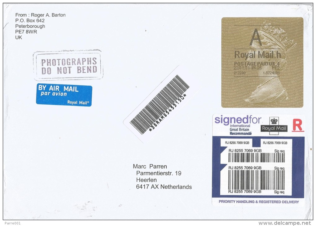 UK 2011 Peterborough Meter Franking Postage Paid EMA Barcoded Registered Cover - Franking Machines (EMA)