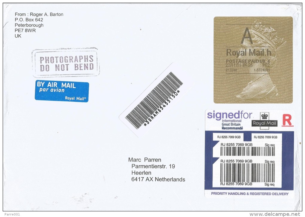 UK 2011 Peterborough Meter Franking Postage Paid EMA Barcoded Registered Cover - Frankeermachines (EMA)