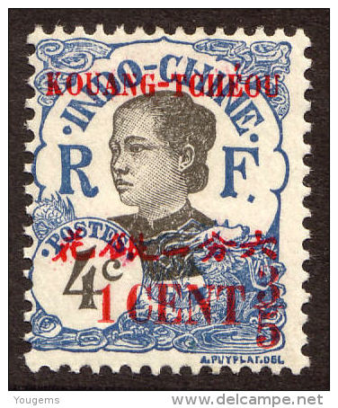 China France P.O. 1919 135c On 4c "KOWANG-TCHEOU" Overprint MLH - Portomarken