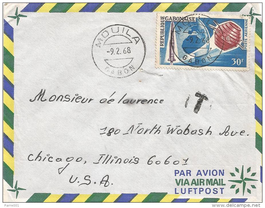 Gabon 1968 Mouila Space Satellite Rocket Underfranked Cover - Afrika