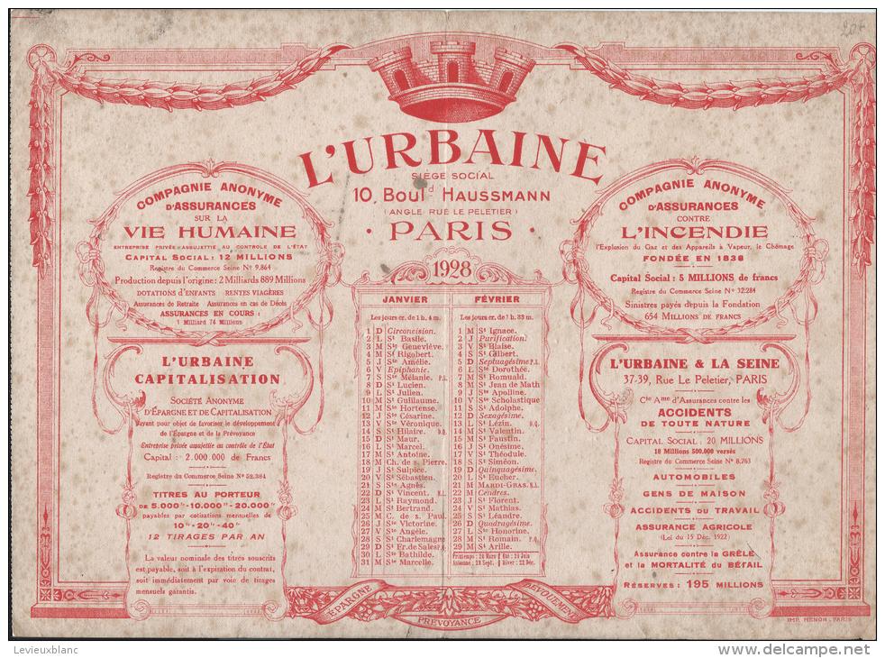 L´URBAINE/ Cie D´Assurances Sur La Vie Humaine/Buvard De Sous-main Calendrier/1928        BUV97 - Bank En Verzekering