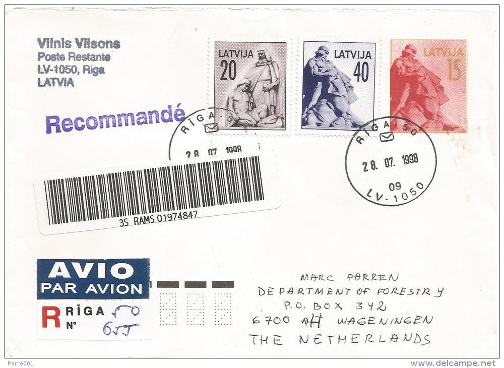 Latvia 1998 Riga Statue Barcoded Registered Stationary Cover - Letland