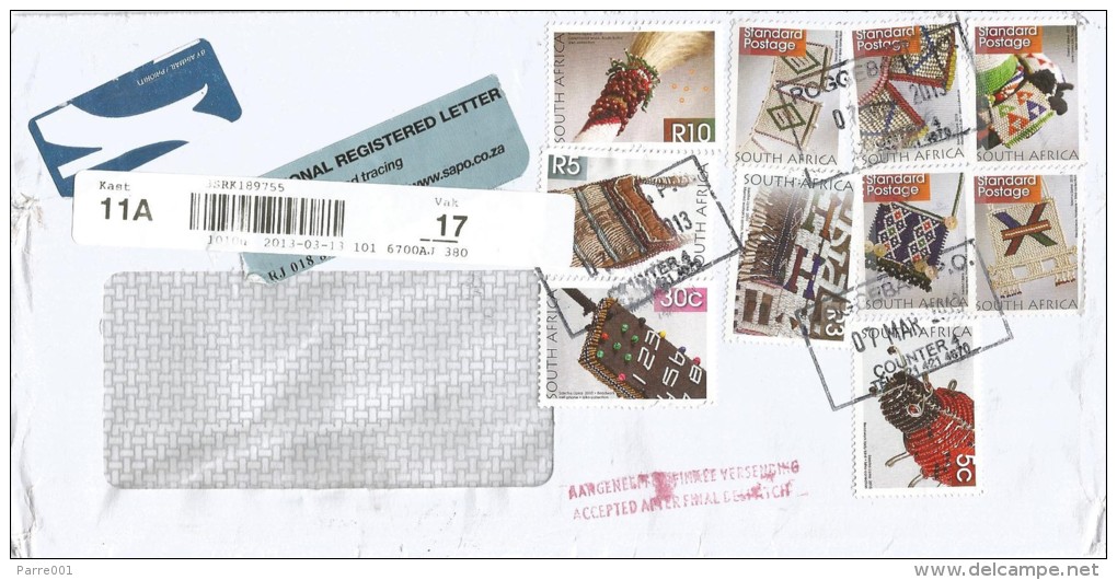 South Africa 2013 Roggebay Handicrafts Barcoded Registered Cover Handstamp Accepted After Final Despatch - Covers & Documents