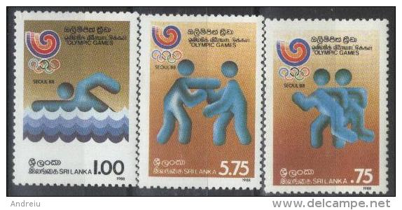 1988 Sri Lanka (ex-Ceylon) - Olympic Games Seoul 3v., Summer Olympic Seoul Swimming Boxing Handshek  Sc 885a  MNH - Sommer 1988: Seoul