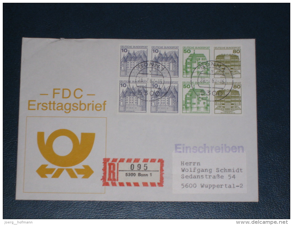 FDC Brief Deutschland Bund Einschreiben 1982 Bonn HB Heftchenblatt Burgen & Schlösser Ersttag Rollenmarke - Briefe U. Dokumente
