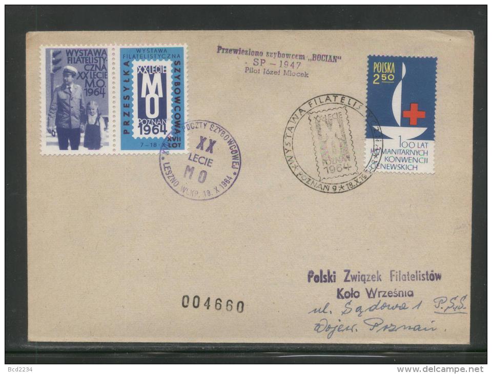POLAND 1964 XVII GLIDER FLIGHT 20 YEARS MILITIA POLICE SERVICE TO NATION PHILATELIC EXPO FLOWN CvR T2B 2CINDERELLA - Alianti