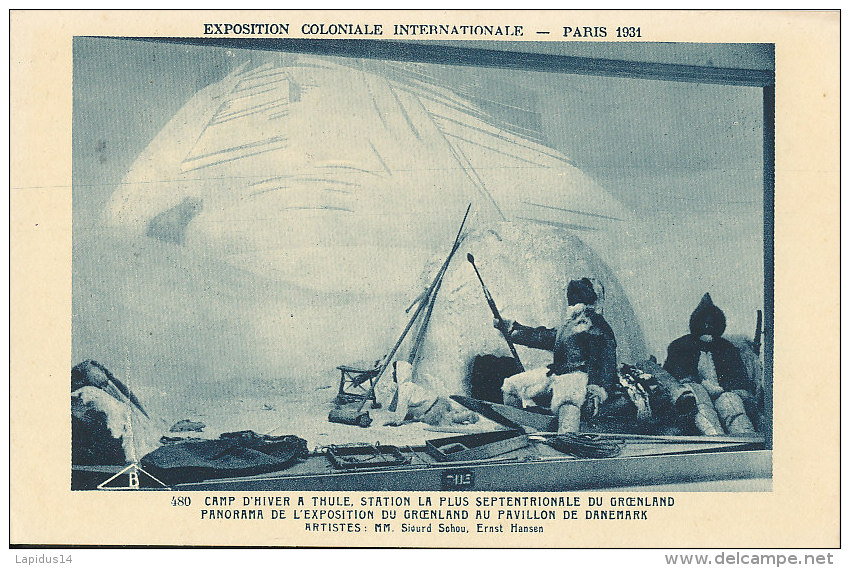 QQ 517  / C P A - GROENLAND  -  EXPO COLONIALE INTERNATIONALE PARIS 1931 - CAMP D'IVER A THULE STATION LA PLUS SEPTENTRI - Groenlandia