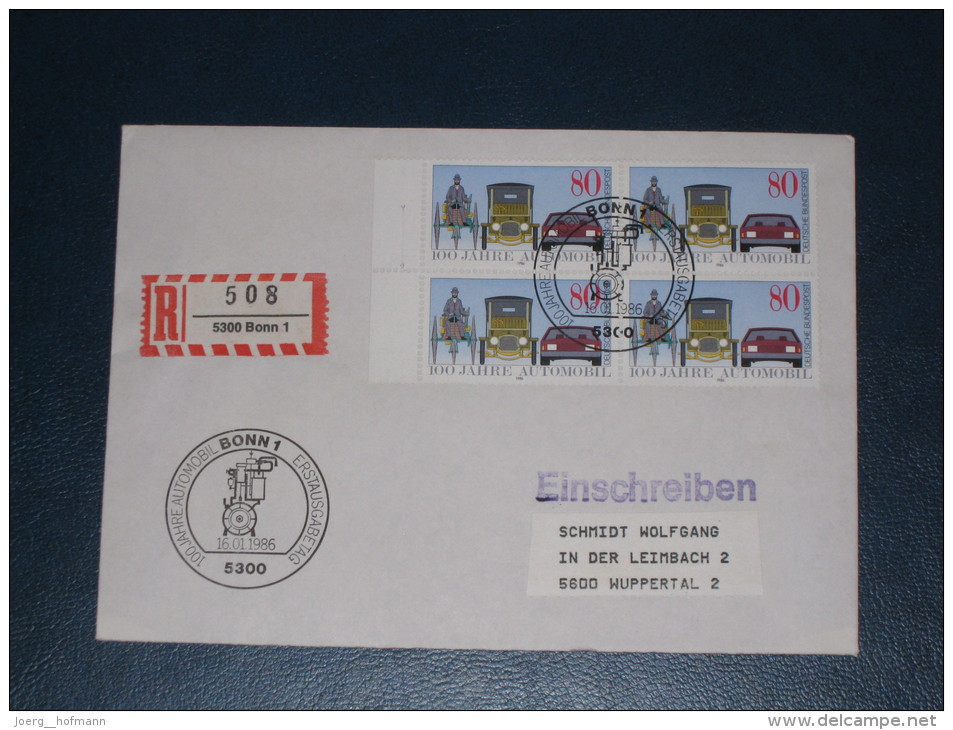 FDC Brief Deutschland Bund Einschreiben 1986 Bonn 100 Jahre Automobil Motor Auto Car Oldtimer  Ersttag - Briefe U. Dokumente