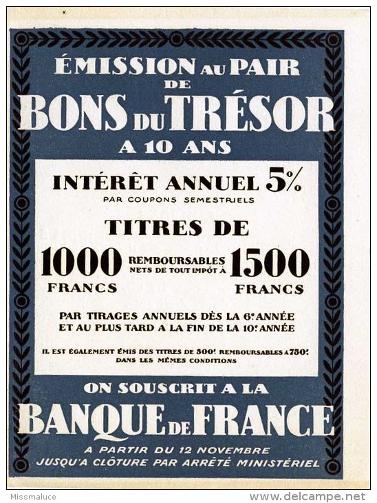 PUBLICITE BONS DU TRÉSOR BANQUE DE FRANCE - Autres & Non Classés