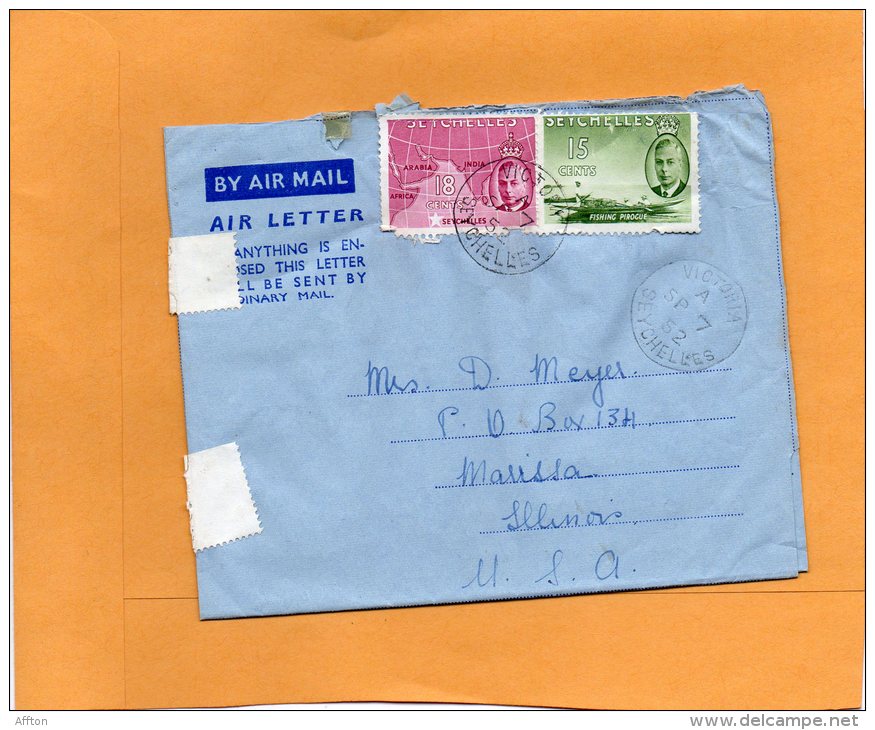 Seychelles 1952 Cover Mailed To USA - Seychelles (...-1976)